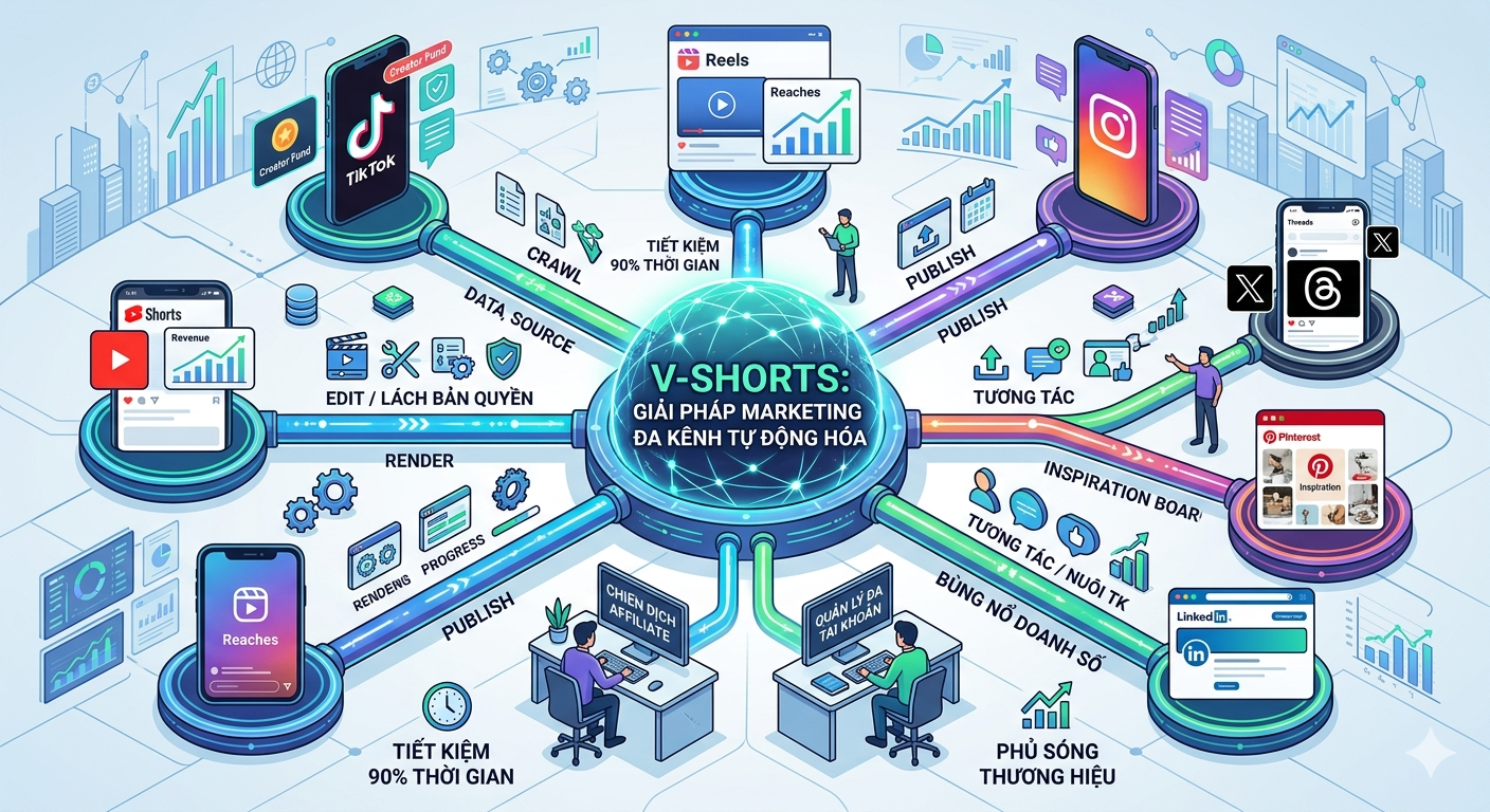 V-Shorts: Giải Ph&aacute;p Marketing Đa K&ecirc;nh Tự Động H&oacute;a Xu Hướng Video Ngắn 2026
