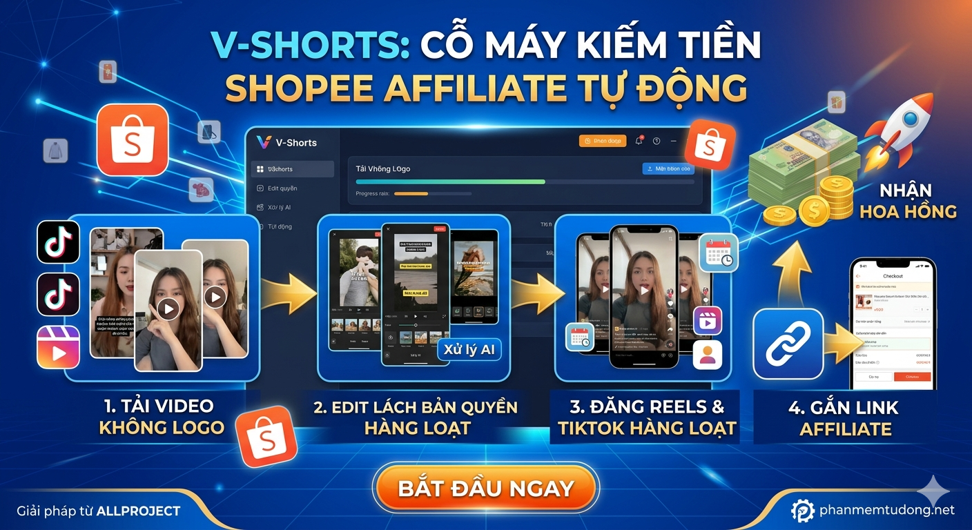C&aacute;ch Kiếm Tiền Shopee Affiliate Tự Động Với V-Shorts: Quy Tr&igrave;nh Từ A-Z